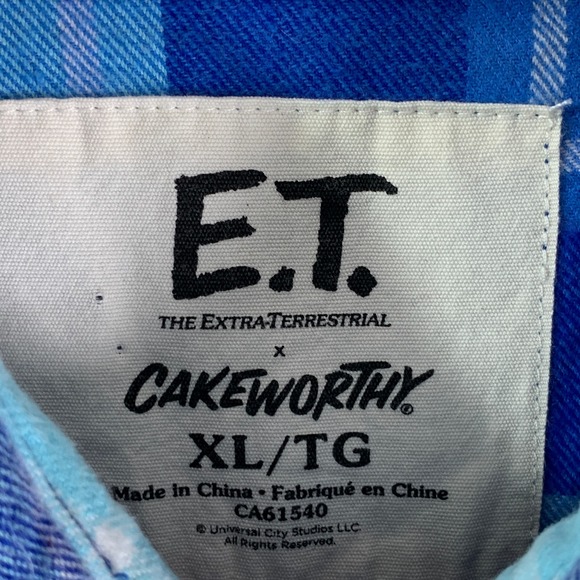 Cakeworthy ET Flannel Shirt Men Extra Large Blue Plaid PHONE HOME - Picture 2 of 8